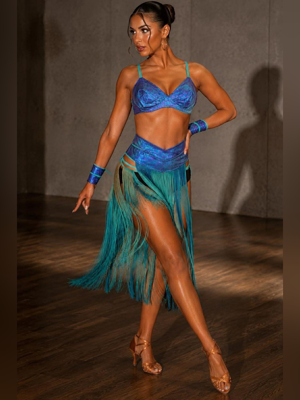 Jade Sky Medium Iridescent Blue Purple Bustier Crop Top Y2K Dance
